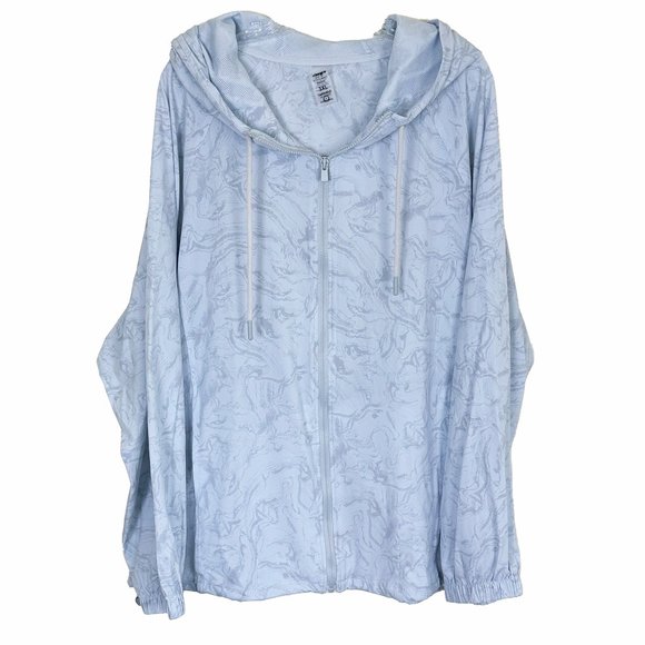 MONO B Women's Hooded Athletic Track Jacket in Marbled light blue Nylon, Size 3X - Picture 1 of 12